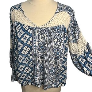 Free People Blue and White Patterned Top